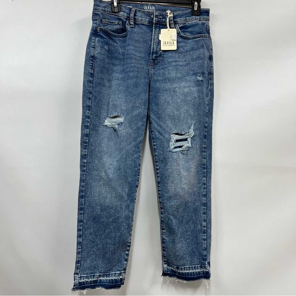 NWT a.n.a size 10p high rise straight Blue denim Jeans Distressed raw hem